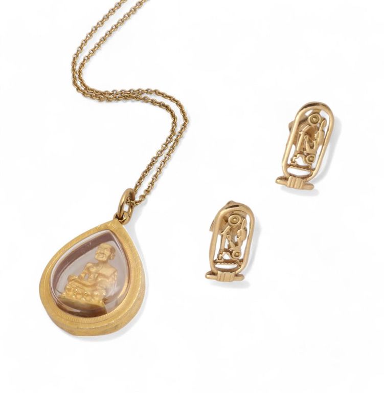 18k gold Buddha pendant necklace with ear studs