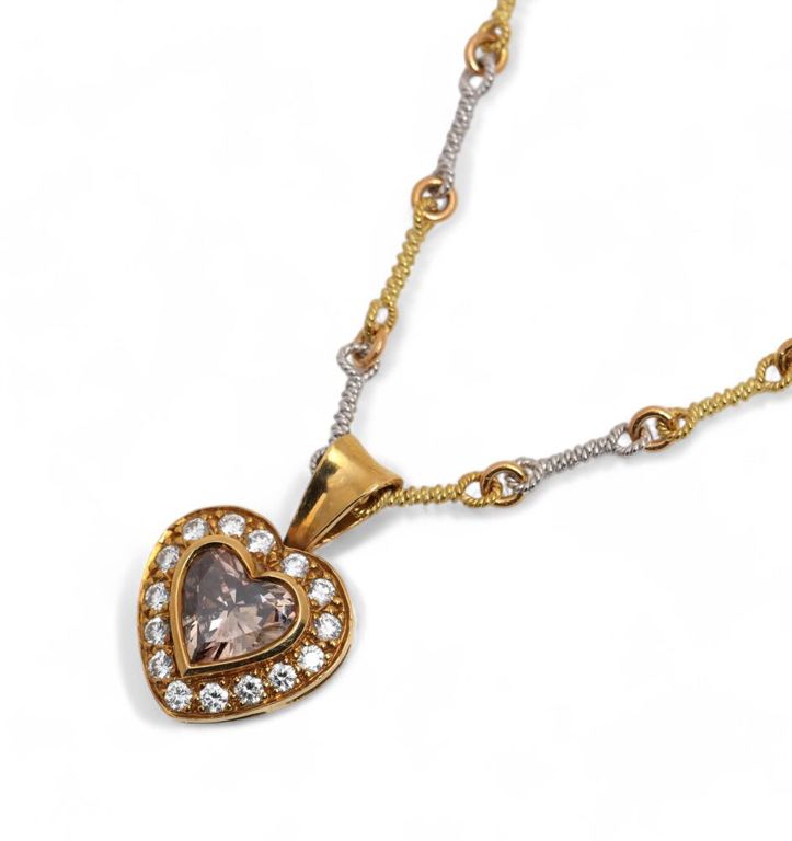 18k bi-colored gold heart diamond pendant necklace