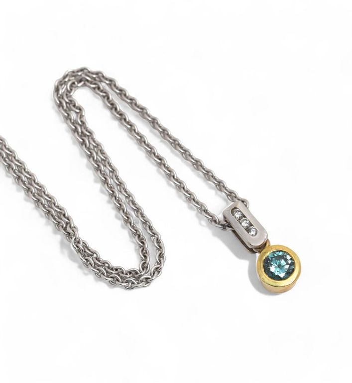 18k bi-color gold blue-green diamond pendant necklace