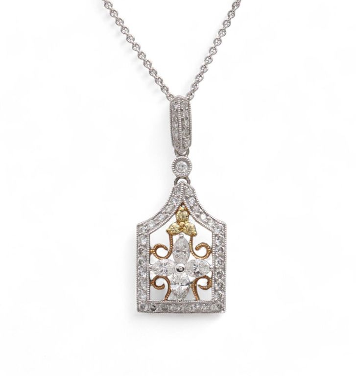 18k bi-color gold diamond pendant necklace