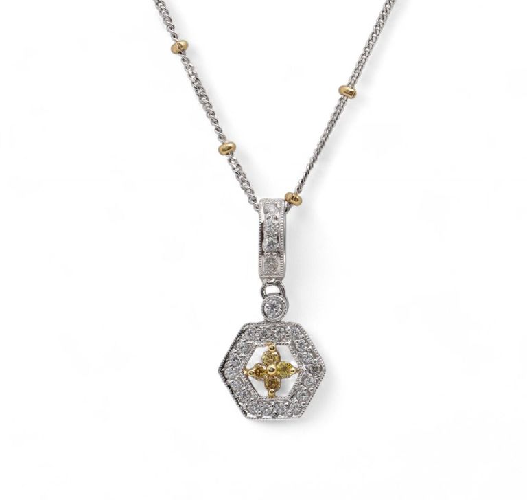 18k white gold diamond pendant necklace with 14k chain