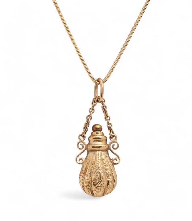 9k gold perfume flask with 14k snake chain