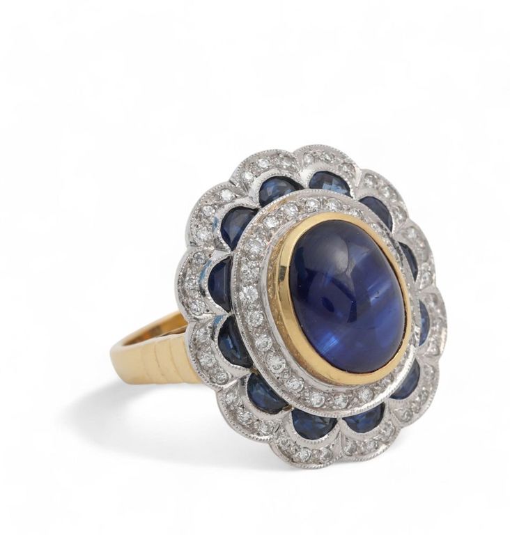 Sapphire, diamond and 18k bi-colored gold ring