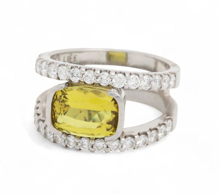 Platinum tourmaline and diamond ring
