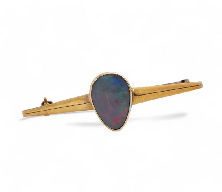 9k gold grey opal bar pin