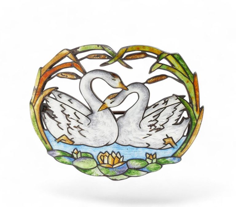 Sterling silver enamel swan brooch