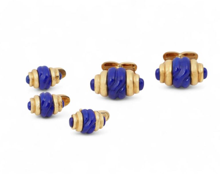 18k gold lapis lazuli cufflink and stud set
