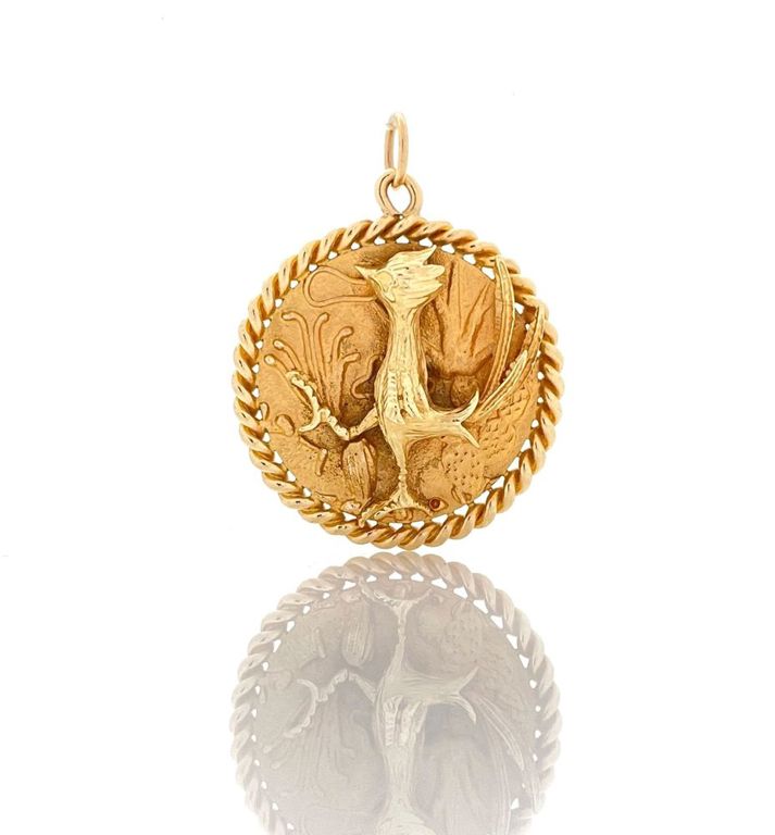 14k yellow gold roadrunner pendant