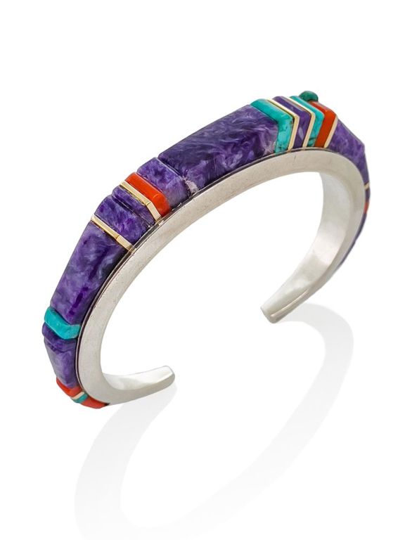 Native American sterling silver cuff charoite bracelet