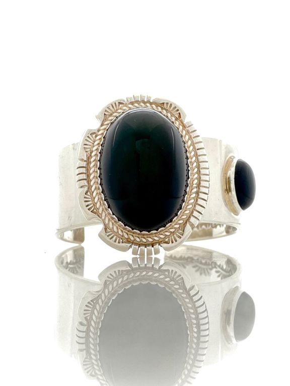 Native American & Indian sterling silver cuff obsidian bracelet