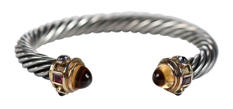 14k gold and sterling silver David Yurman gemstone cuff bracelet