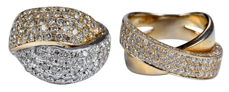 14k and 18k gold crossover diamond cocktail rings