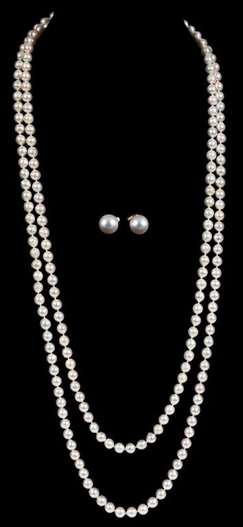 14k gold pearl necklace and earrings