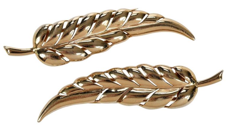 14k yellow gold set of vintage fur clip brooches
