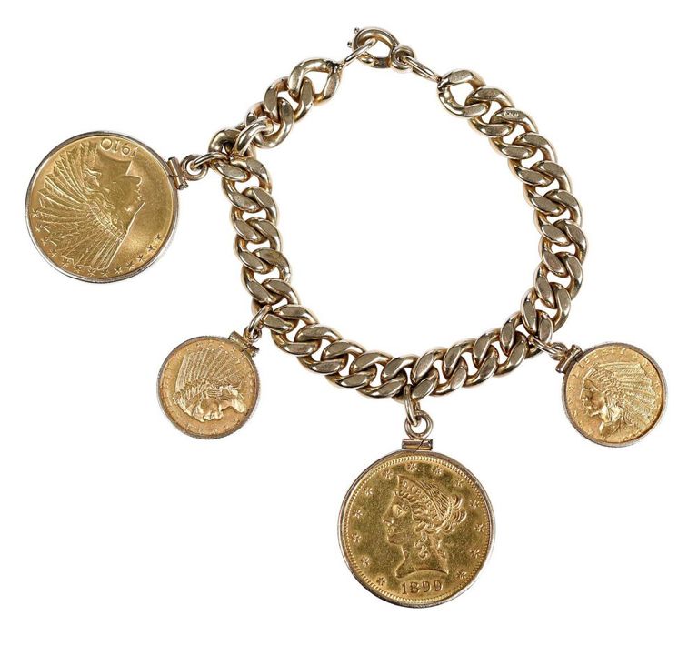 14k yellow gold coin charm bracelet