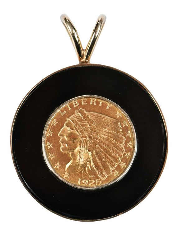 14k gold liberty coin onyx pendant