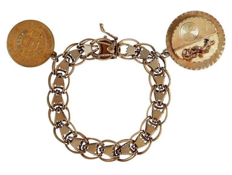 14k yellow gold charm sapphire bracelet