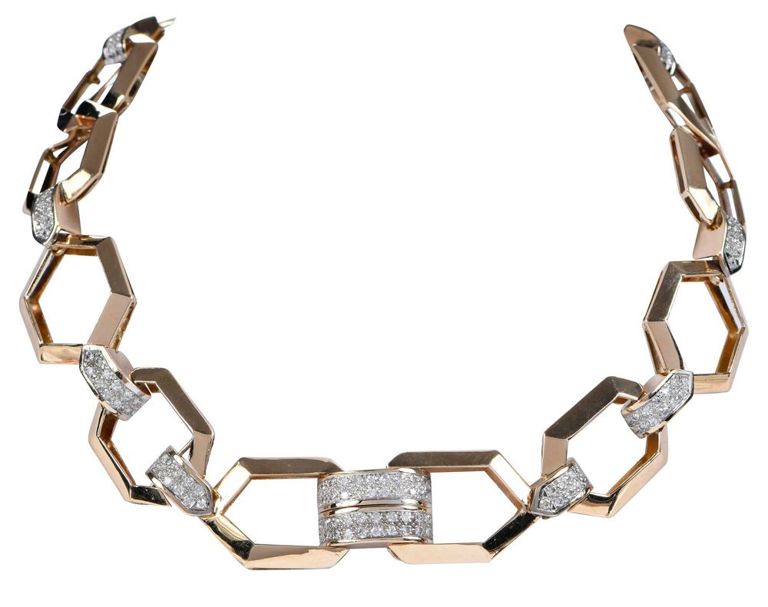 14k gold diamond geometric link necklace
