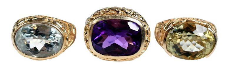 14k gold Greek style gemstone rings