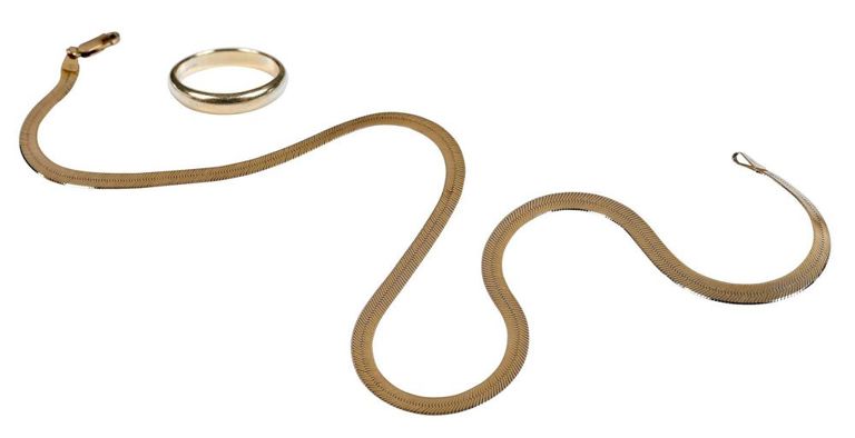 14k gold herringbone chain and band ring