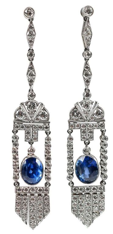 Platinum sapphire and diamond chandelier earrings
