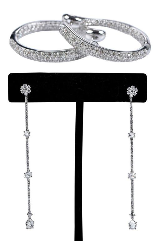 18k white gold diamond huggie and satellite earrings