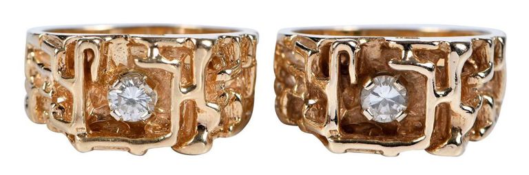 Two 14k yellow gold men's diamond rings
