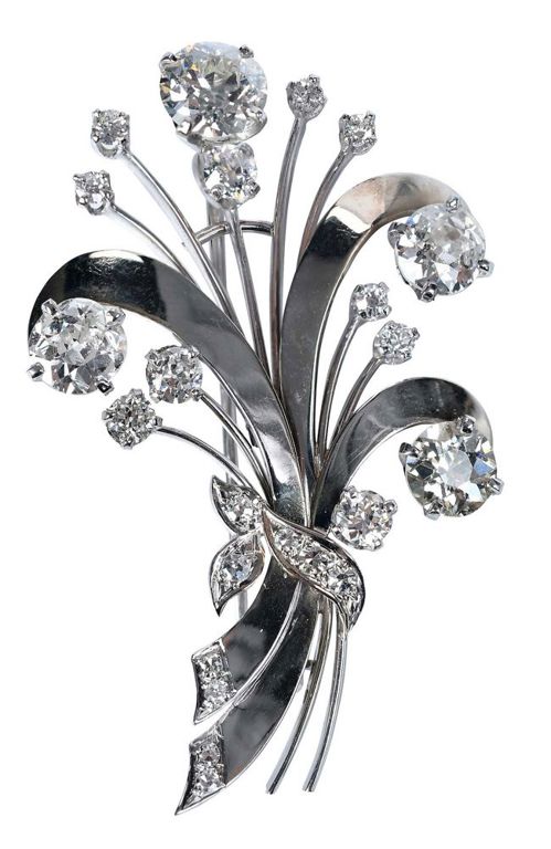 14k white gold diamond brooch