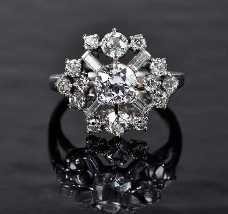 14k white gold and platinum cluster diamond ring