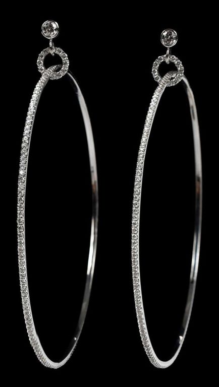 White gold hoop diamond earrings