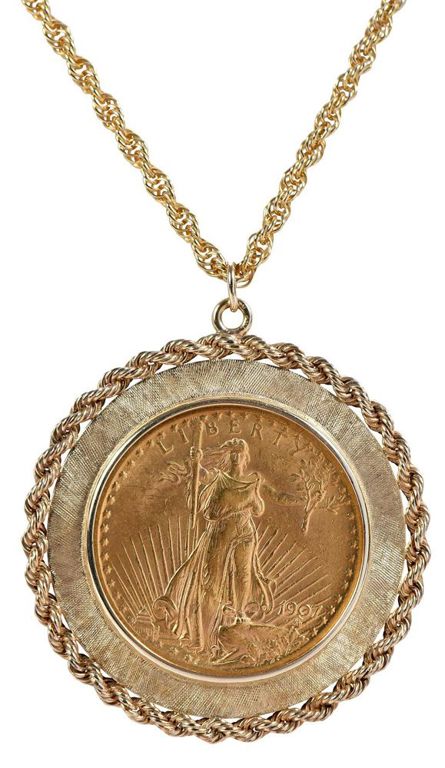 14k yellow gold coin pendant on chain