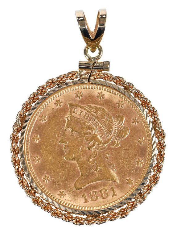 14k yellow gold Liberty Head coin pendant