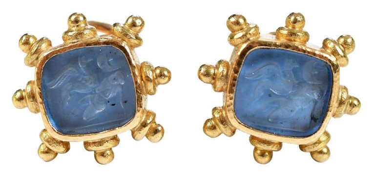 18k yellow gold Elizabeth Locke Venetian glass intaglio earrings