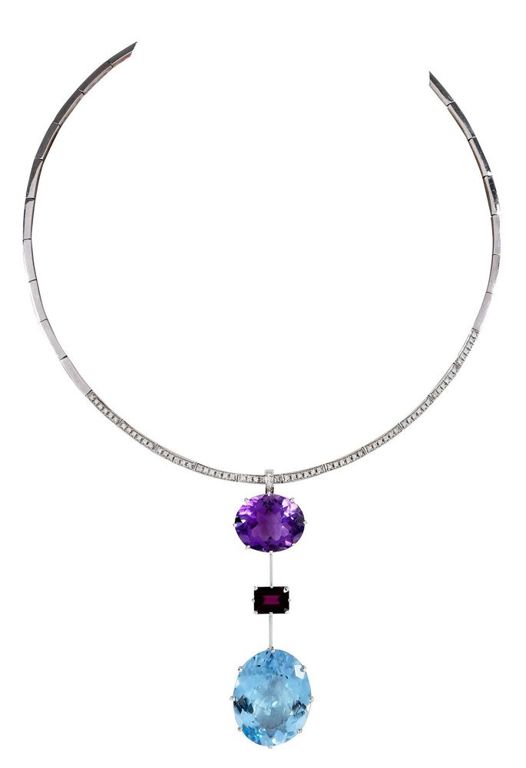 18k white gold diamond and gemstone necklace
