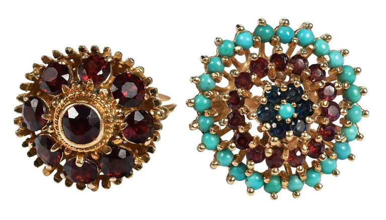 Vintage yellow gold cocktail gemstones rings