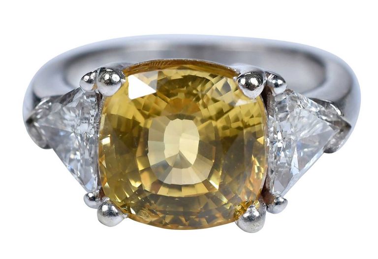 14k white gold natural yellow sapphire and diamond ring