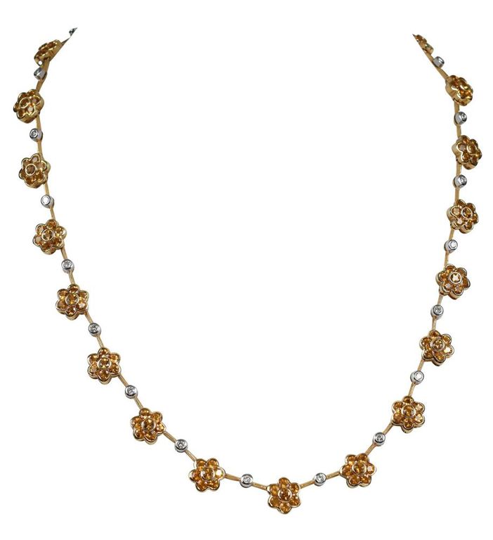 18k yellow and white gold citrine and diamond flower necklace