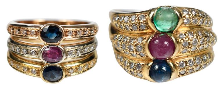 Two 18k gold cigar band rings