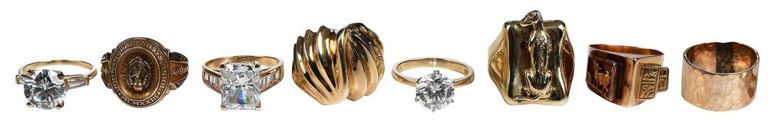 Eight yellow gold rings