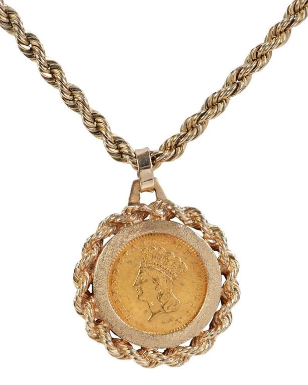 14k yellow gold Indian Princess coin pendant with chain