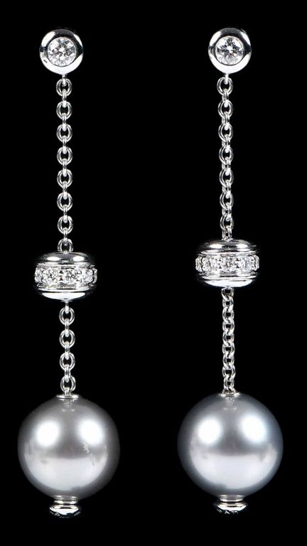White gold drop pearl earrings