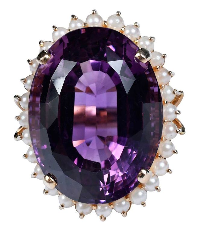 14k yellow gold amethyst and pearl ring