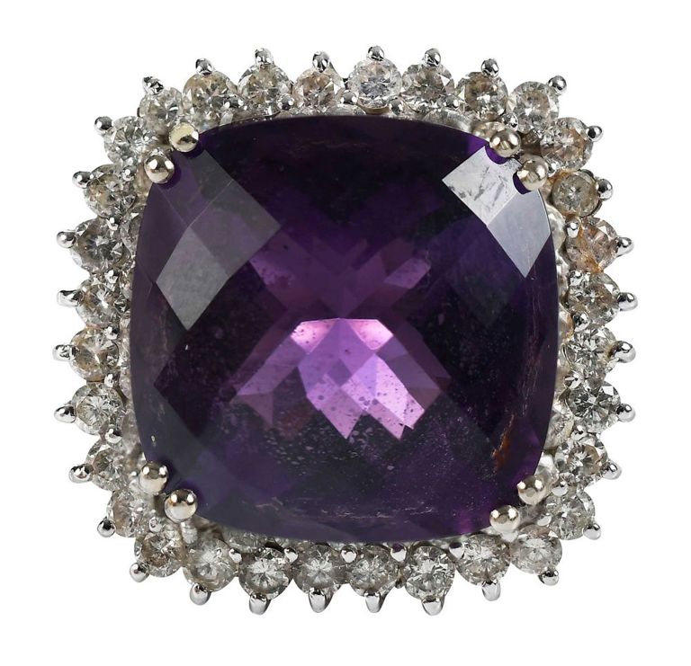 White gold halo amethyst ring