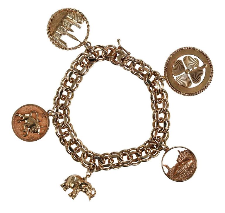 14k yellow gold double link charm bracelet