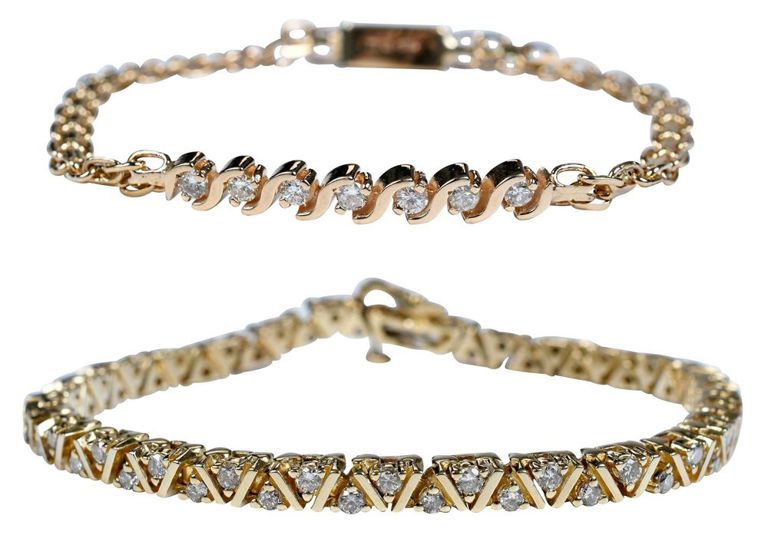 Two 14k yellow gold Italian diamond bracelets