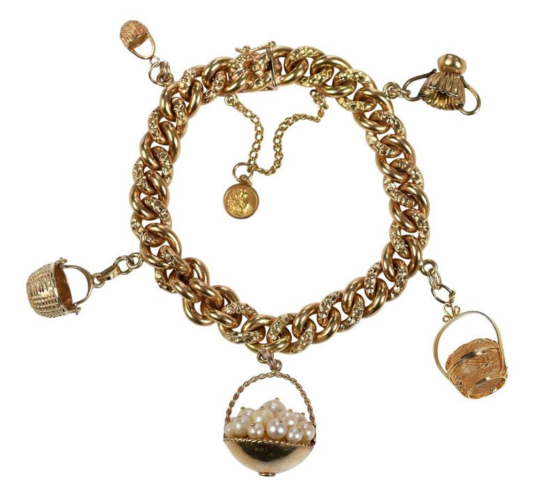 14k yellow gold charm pearl bracelet