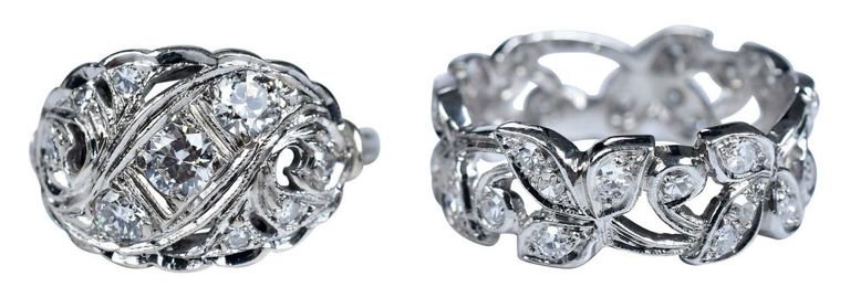 Art Deco diamond ring and floral diamond eternity band
