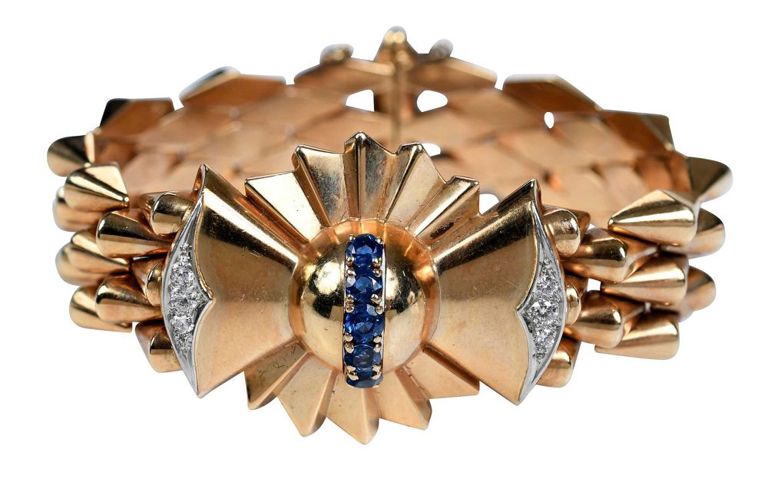 14k yellow gold sapphire and diamond bracelet