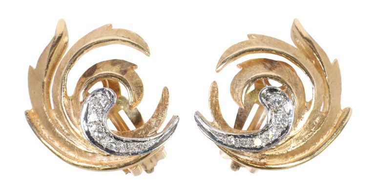 14k yellow gold and white gold clip diamond earrings