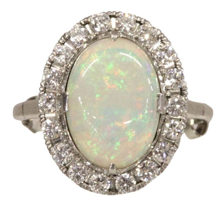 14k white gold opal and diamond ring